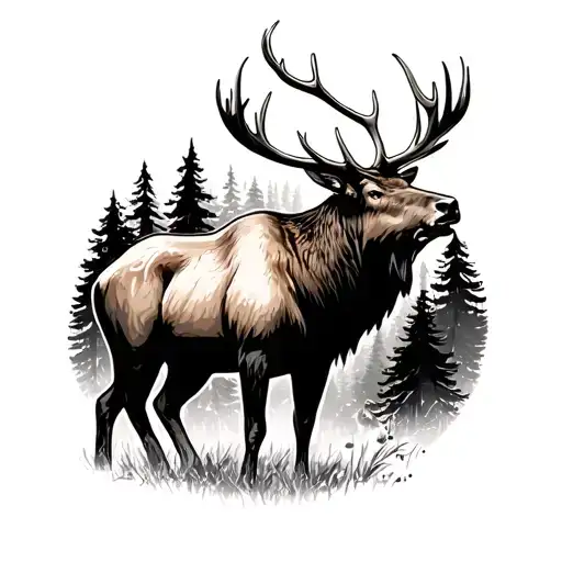 Bull Elk Calling In The Forest