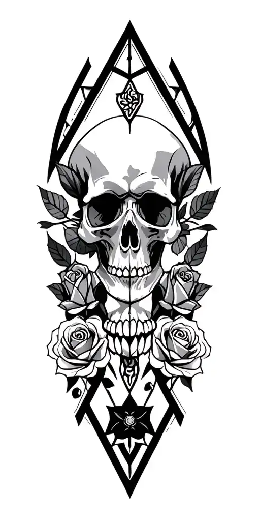 Geometric Patterns With Roses And Skulls Surrounded
