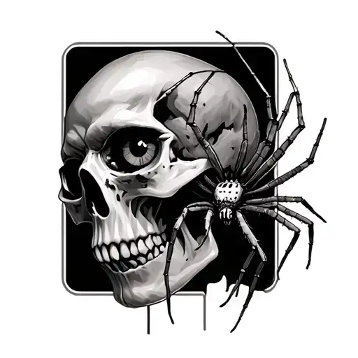 Realistic Skull With Spider Coming Out Of The Eye