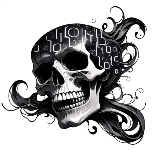 Skull And Binary Code Flowing