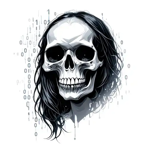 Girl Skull And Binary Code