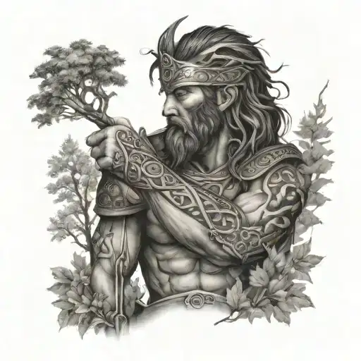 Celtic Warrior In A Forest Sleeve Tattoo Featuring Wildlife