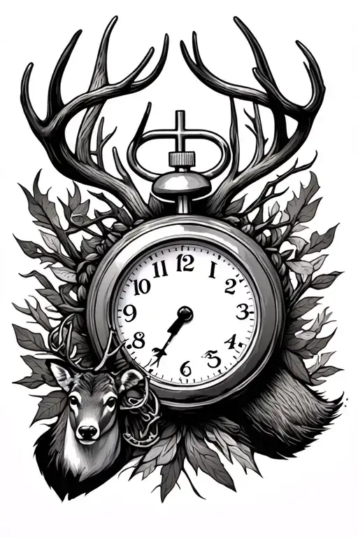 Cross Connected To A Stop Watch Surrounded By A Deer Bow Hunting Theme