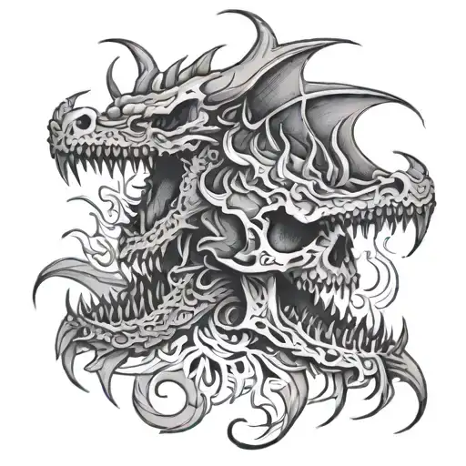 Skull And Dragon Breathing Fire