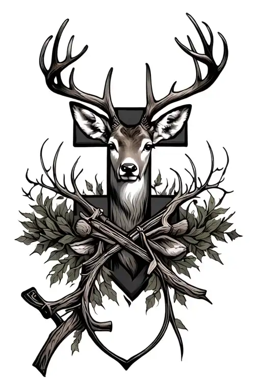 Christian Cross Surrounded By A Deer Bow Hunting Theme