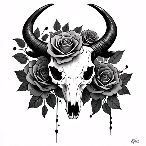Roses Black Widow Bull Skull