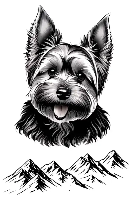 Ferocious Yorkie Dog Face In Mountains