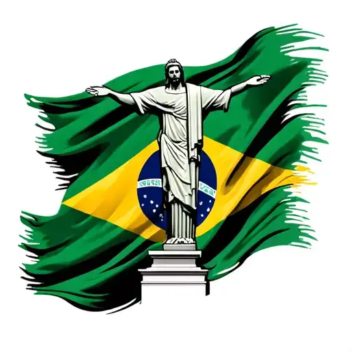 Brazil Flag Incorporated With Christ Redeemer Statue
