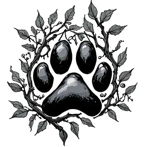 Paw Print Wrapped In Vines Growing