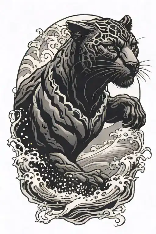 Scared Black Panther With Crashing Waves Crashing In The Background