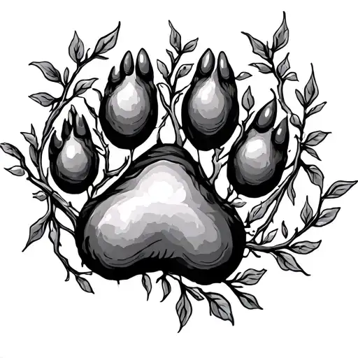 Paw Print Wrapped In Vines Fine Line