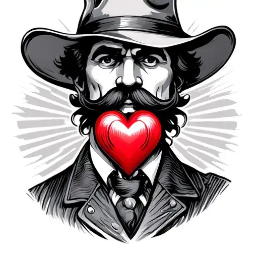American Traditional Crying Heart With The Face Of American Traditional Mustasched Gentleman