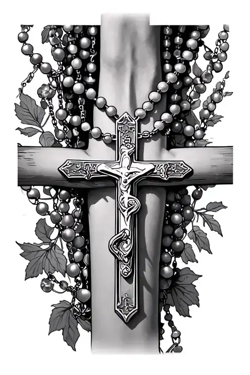 A Light Rosary Necklace And A Dark Rosary Necklace Around Forearm