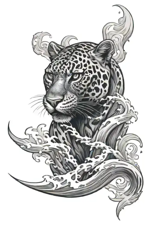 Panther In Hurricane Waves Crashing Lighting Striking
