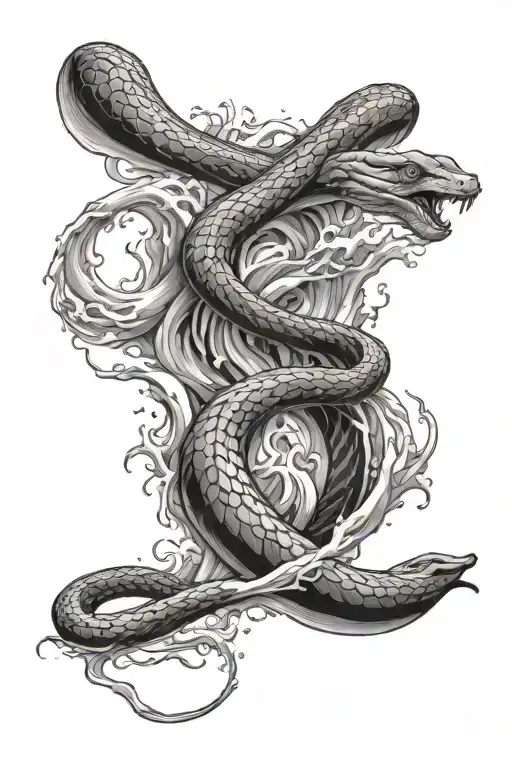 Half Sleeve Black Mamba In Waves Crashing In The Background