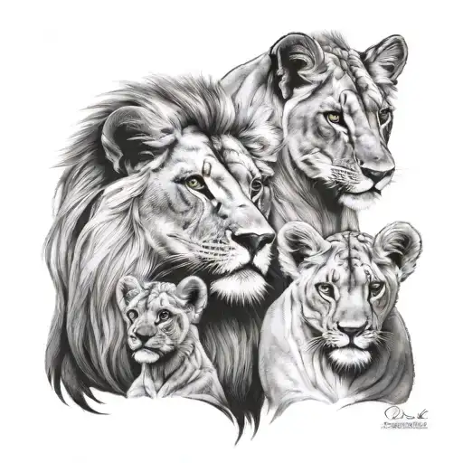 Lion Lioness And Lioness Baby