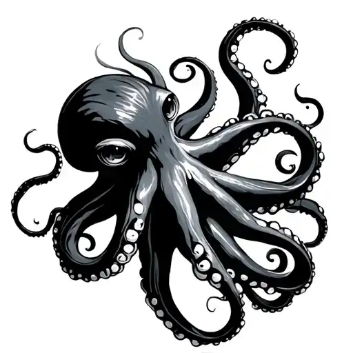 Octopus With Tentacles From Side Outline