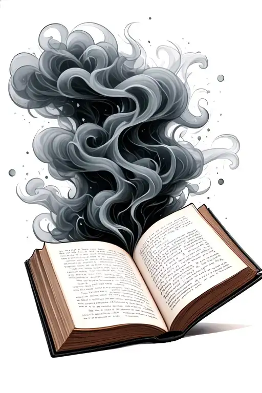 Open Book With Floating Text Off Of Page Turning Into Smoke