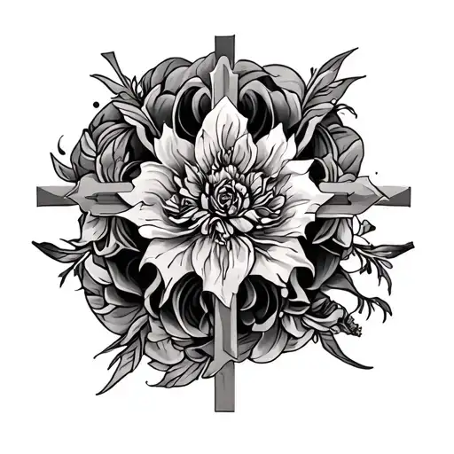 Full Back Tattoo Symetrical With A Cross On Top