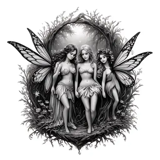 4 Fairies Surrounded In An Enchanted Forest