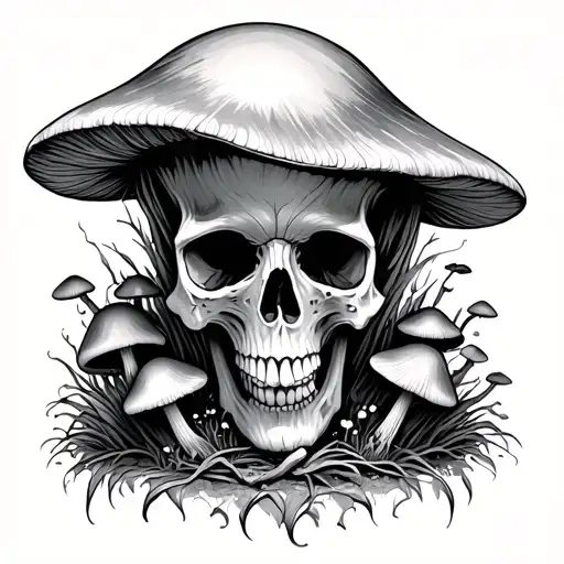 Skulls And Mushrooms Growing From It