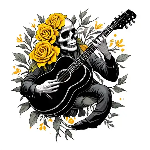 Mayuahel Agave Scorpion Yellow Roses Mariachi Skull Playing Guitar