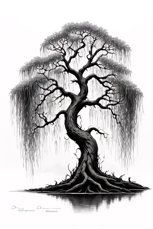 Weeping Willow With Names Intertwined On The Branches