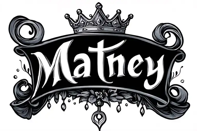 Matney In Cursive With A Crown Hanging