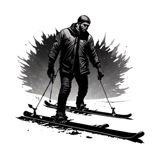 A Man Walking Down Steps Into Darkness With A Ski Make On His Hand