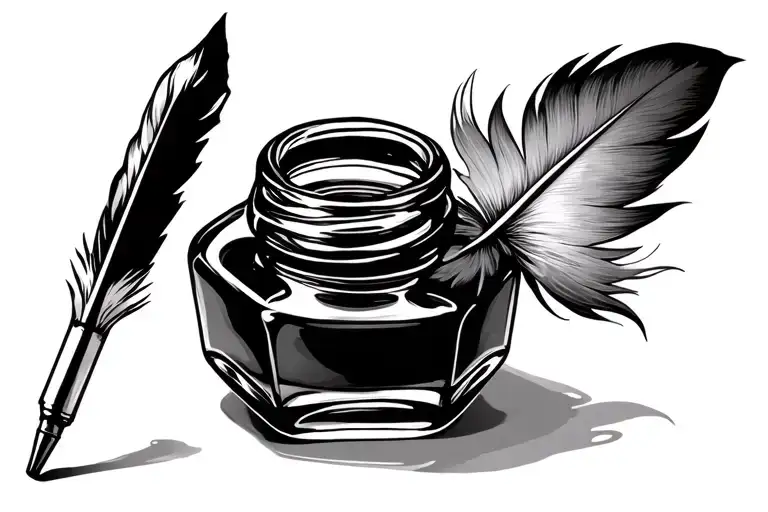 Quill Laying Next To A Glass Bottle Of Ink