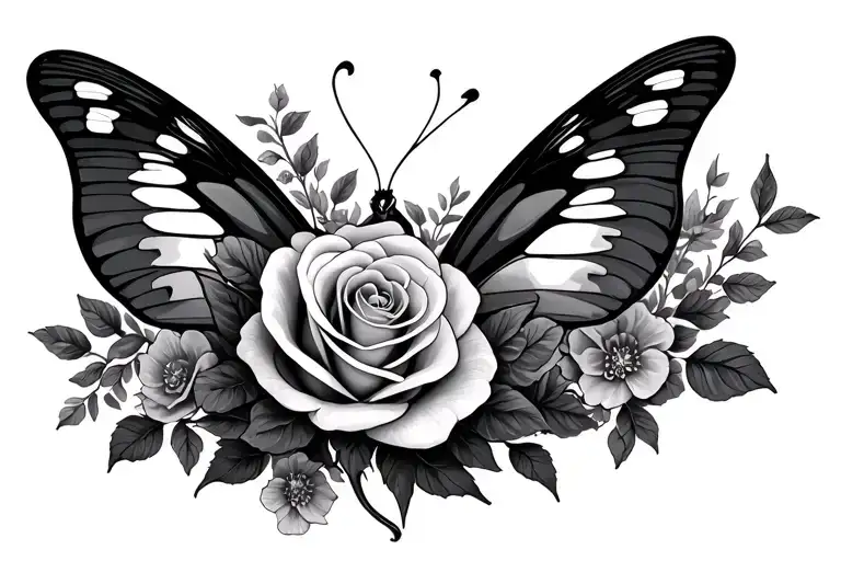 Roses Around Butterfly Wings With Wedding Band