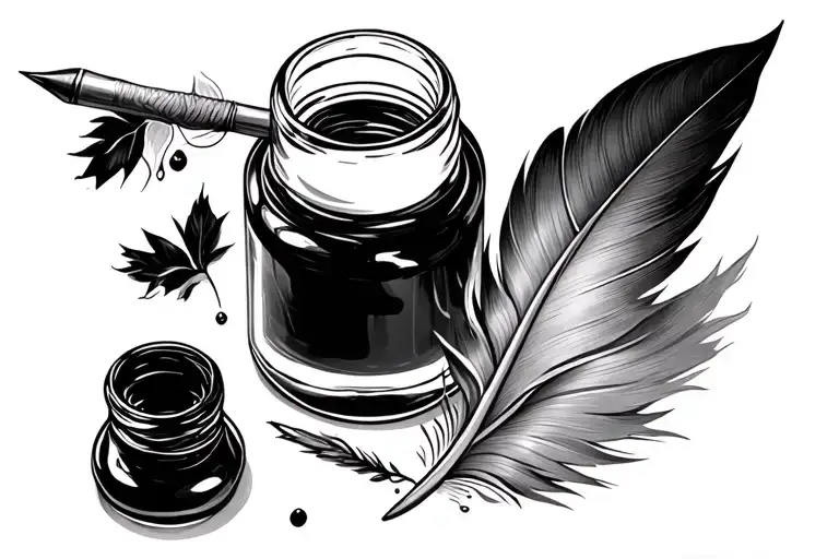 Quill Laying Next To A Glass Bottle Of Ink