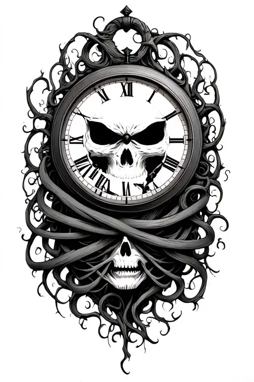 Vines Wrapping Around A Clock Face With Grim Reaper
