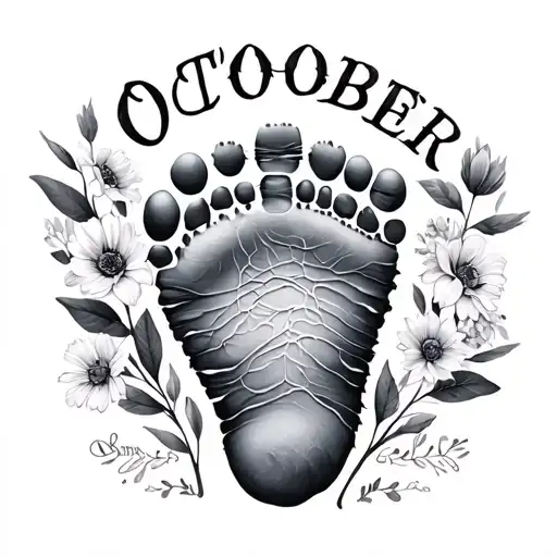 October Birth Flowers With Baby Footprint And Name