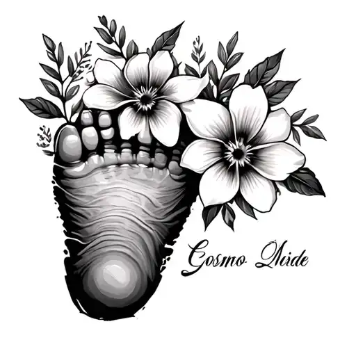 Cosmo Flowers With Baby Footprint And Name