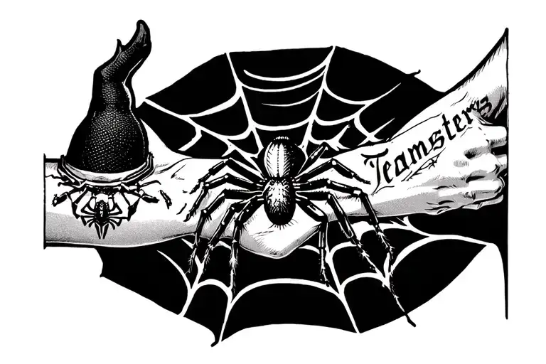 Spider On Hand Teamsters Written On Forearm Spider Web On Elbow
