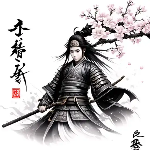 Samurai Cherry Blossoms And Name Ashuri