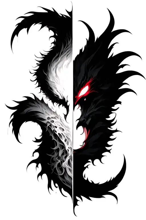 Modern Style Back Tattoo That Represents The Struggle Between Good And Evil