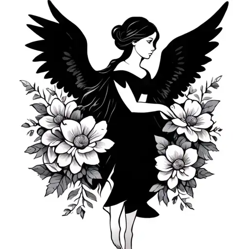 Cartoon Angel With Flowers Intertwined