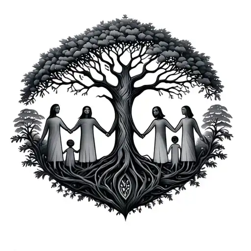 Tree Of Life With Family Holding Hands