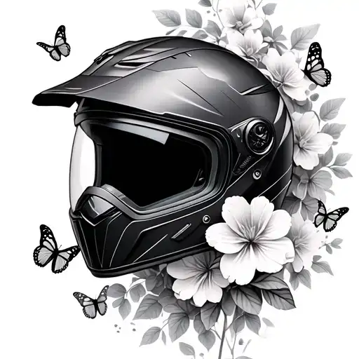 Motorcycle Helmet With Flowers And Butterflies Around It
