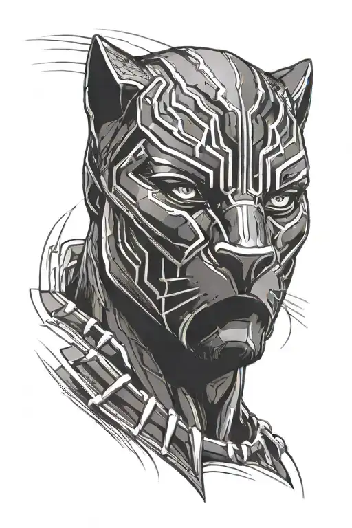 Black Panther Face Minimalisitc Lines Sorrounding Him