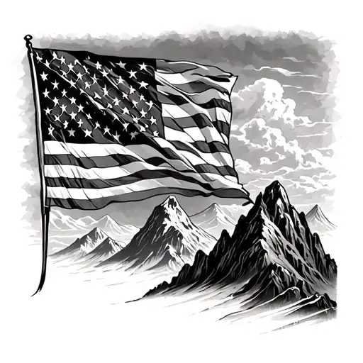Mountains And American Flag