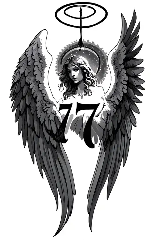 Angel Wings With A Halo With The Number 77