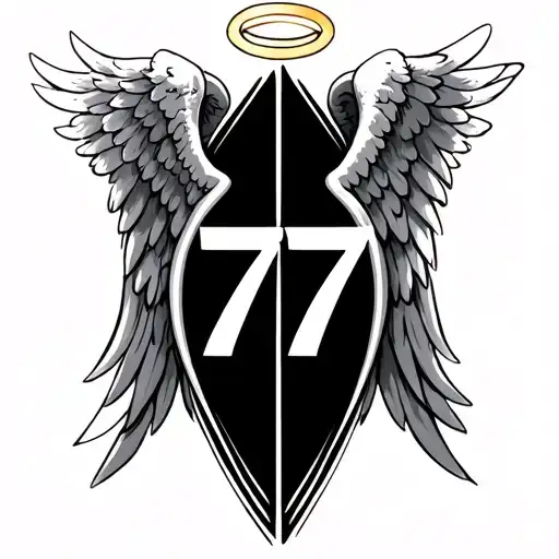 Angel Wings With A Halo With The Number 77