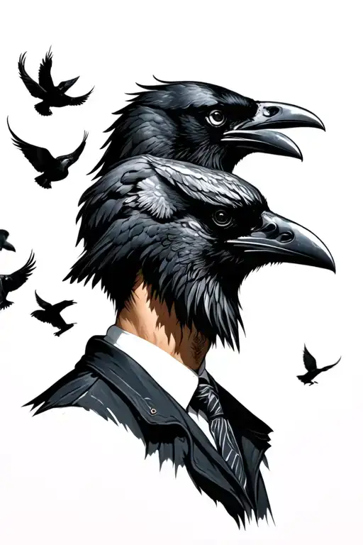 A Man With A Raven Like Mask While Raven Birds Are Flying Around Him