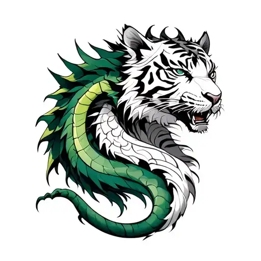 Green Dragon On The Left And White Tiger On The Right