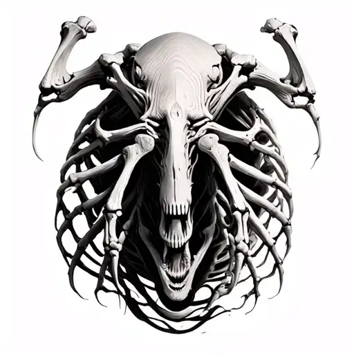 Beksinski Creature Bones Japanese Wood Art Style