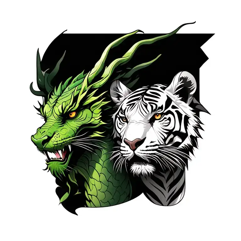 Green Dragon On The Left And White Tiger On The Right