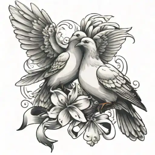 2 Doves With Ovarian Cancer Ribbon